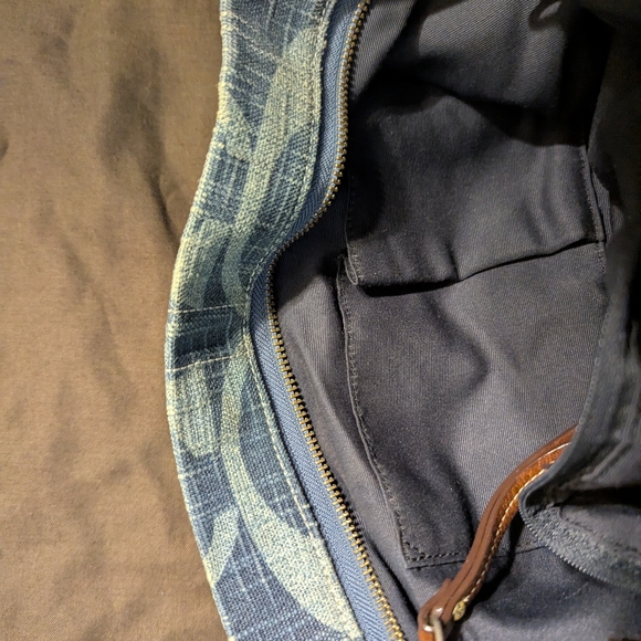 Vintage Coach Denim Blue and Brown Shoulder Baggage - Picture 4 of 6